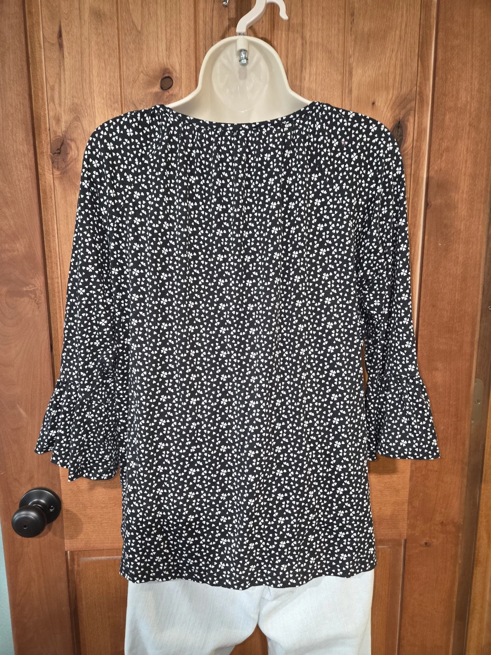 Michael Kors Black and‎ White Scoop Neck Bell Sleeve Top